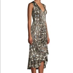 NWT Parker Briony Dress Ruffle Ruching Neutral Python XS